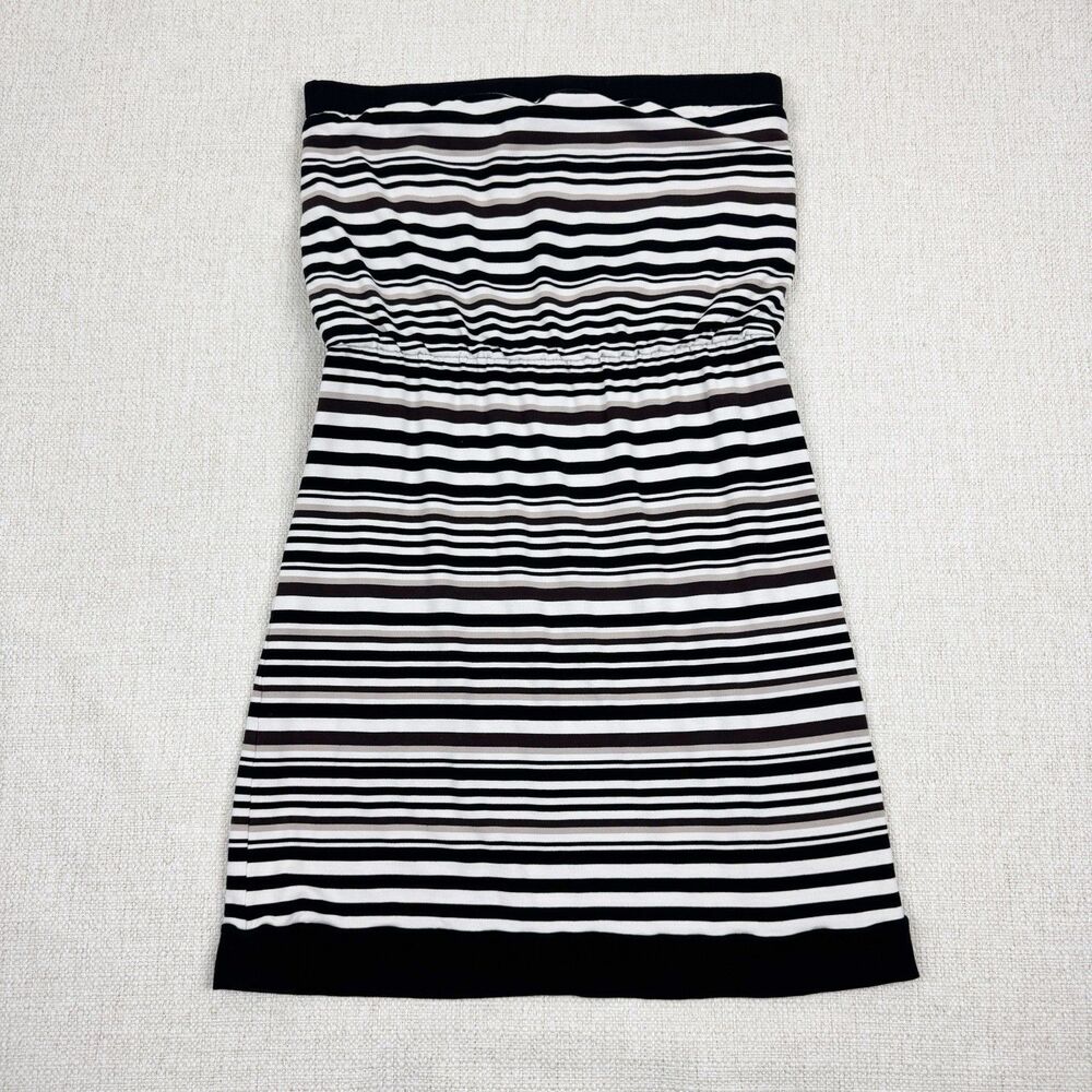 White House Black Market Strapless Dress Size XS Black White Striped